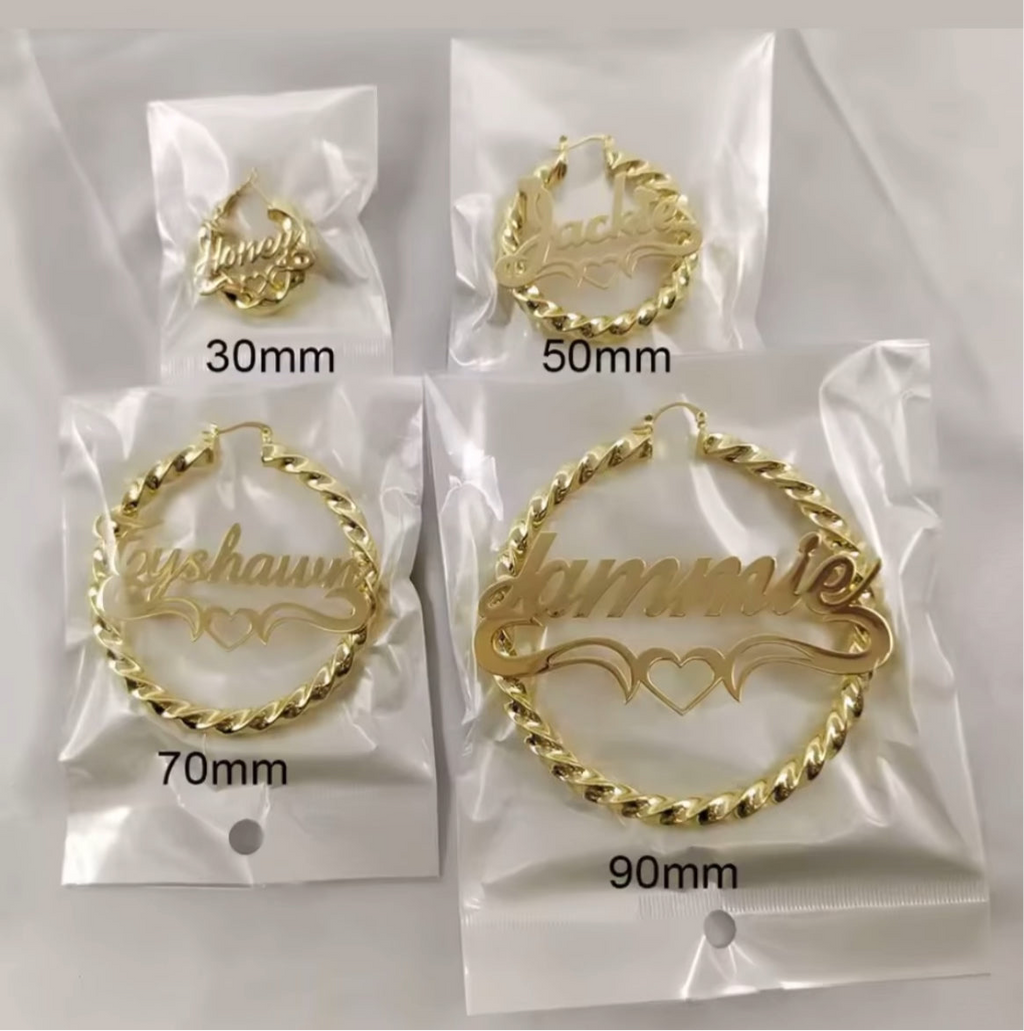 Gold Rope Twist hoops with Custom name