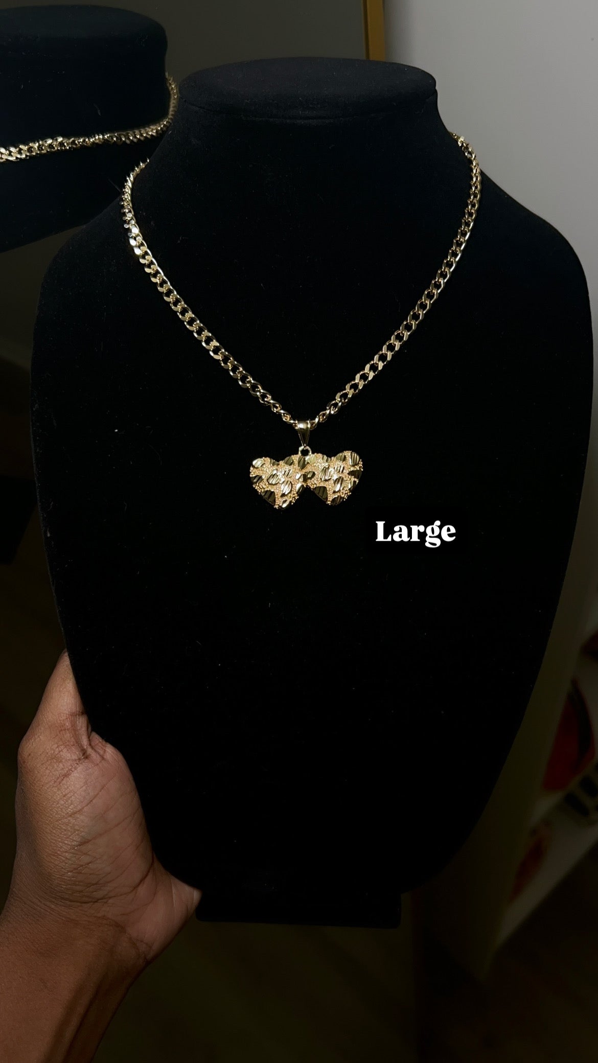 Double nugget heart pendant & chain