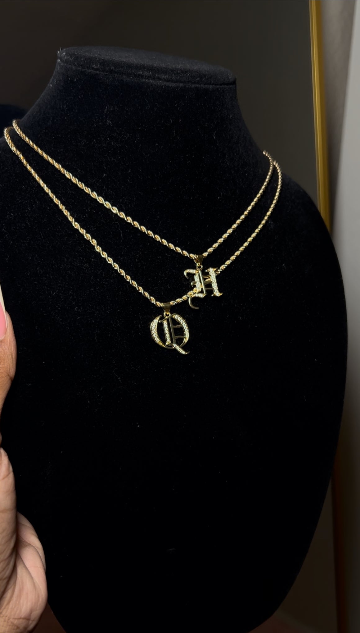 Old English Gold CZ Initial Pendant & Chain