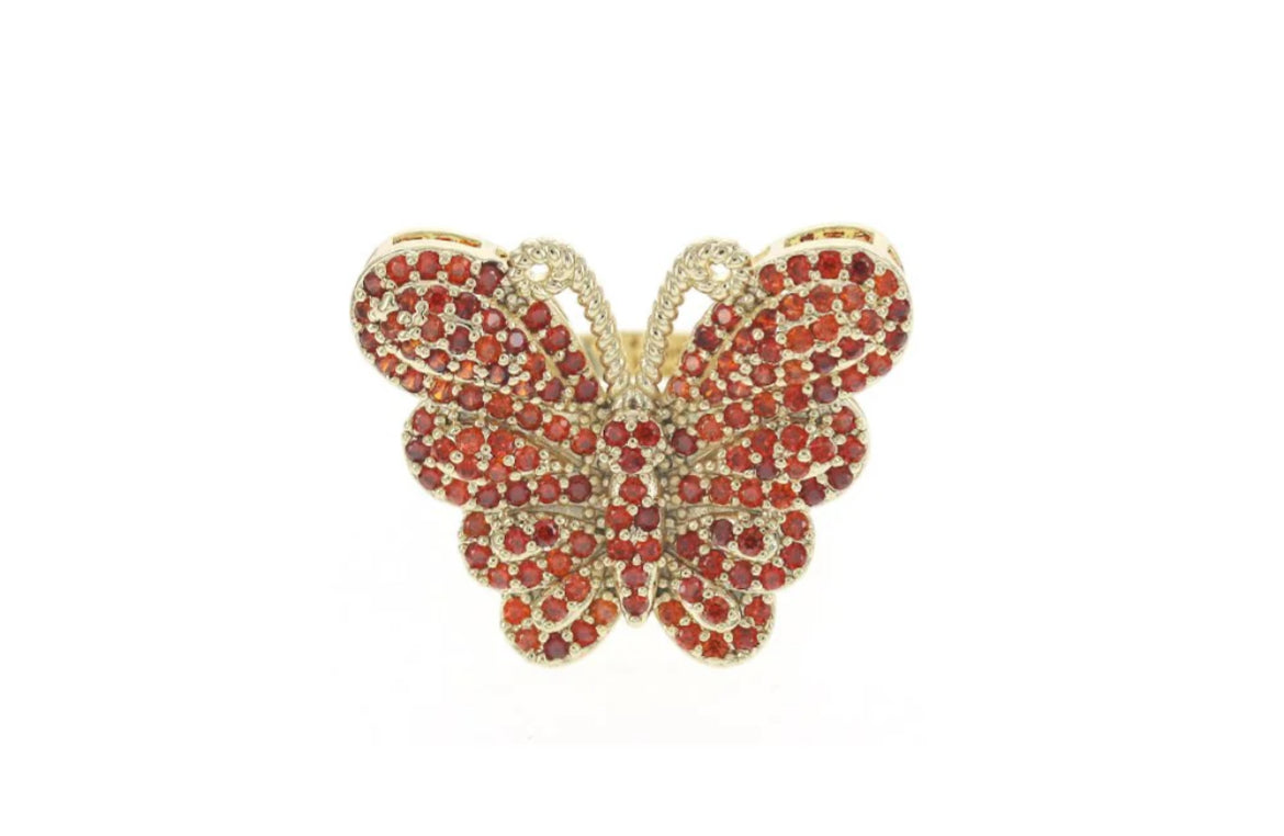 Gold & Red CZ Butterfly Ring