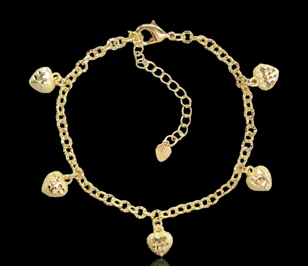 Diamond Cut Heart Charm Bracelet