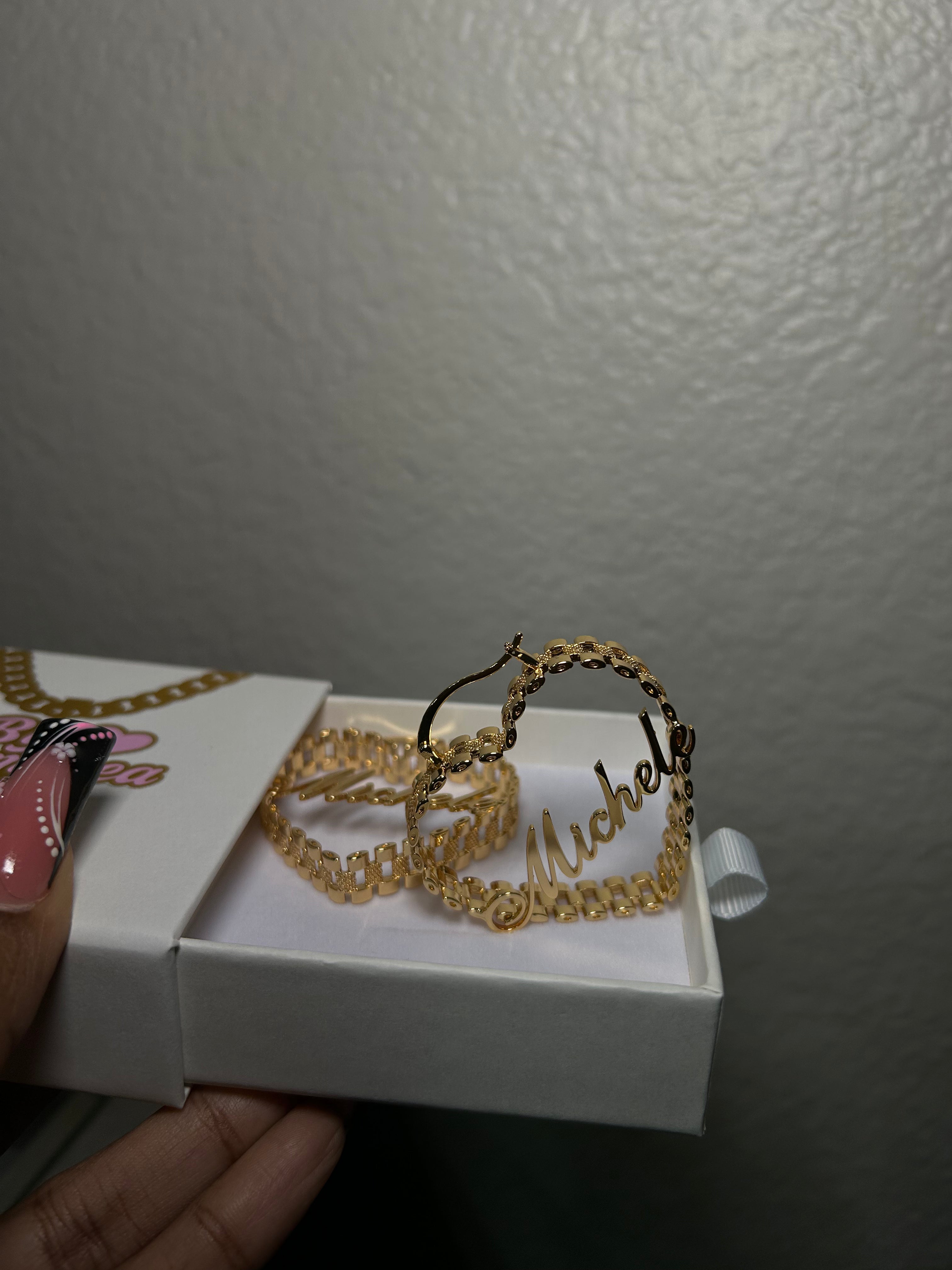 Custom Name Rolex Heart Hoops