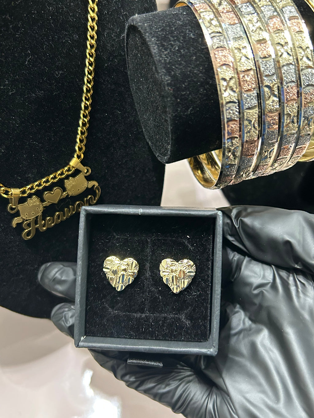 14K Gold heart nugget earrings