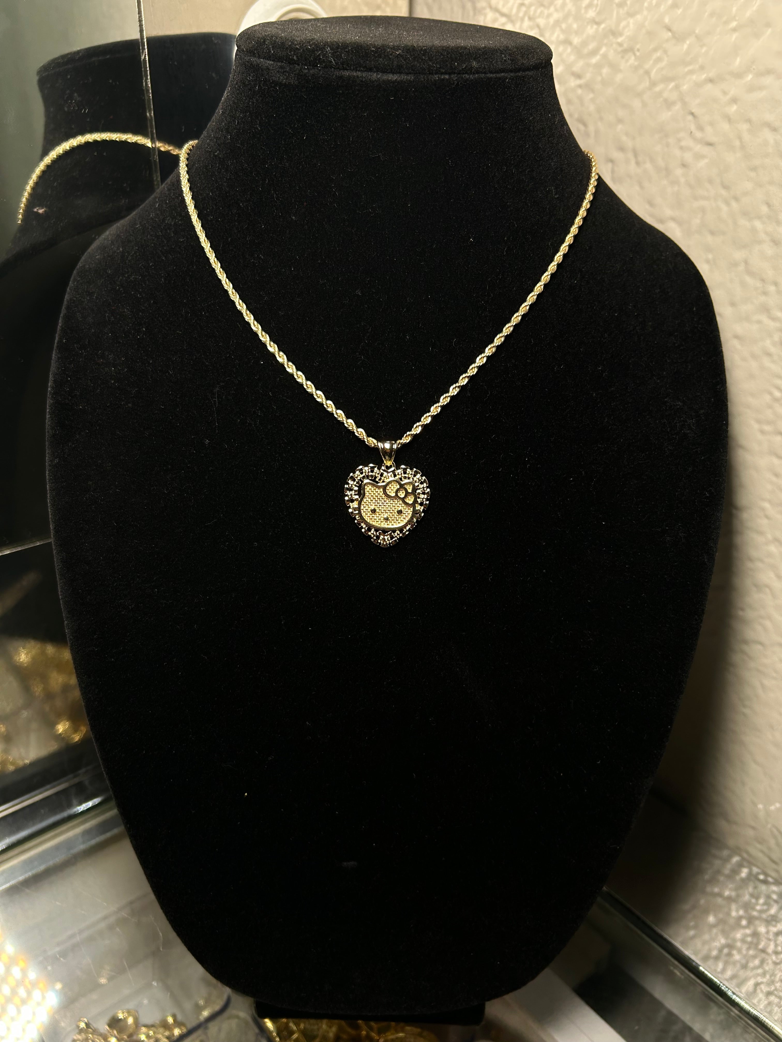 Cat Face Heart Rolex Pendant & Chain