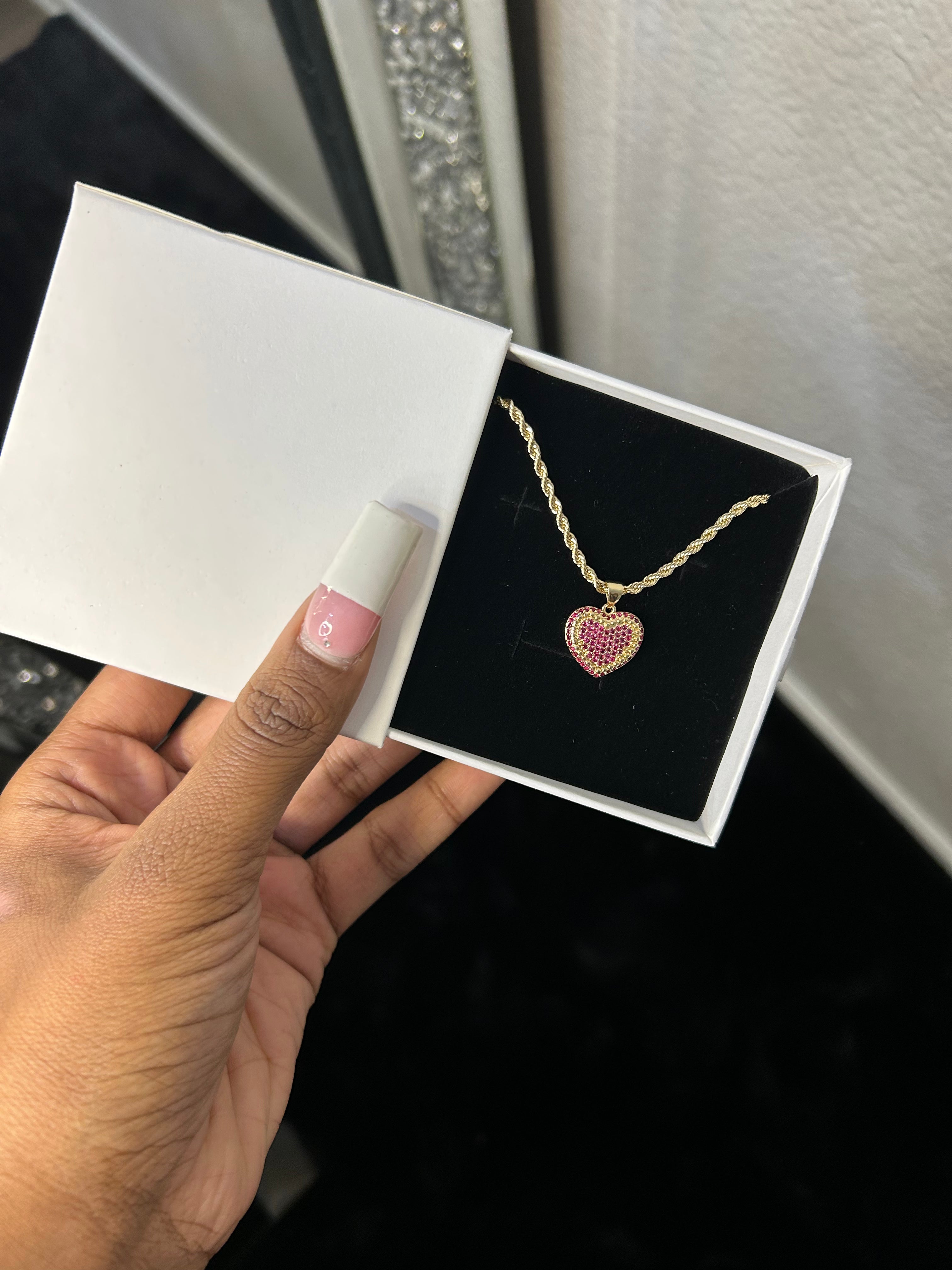 Gold & Pink Micro Pave CZ Heart