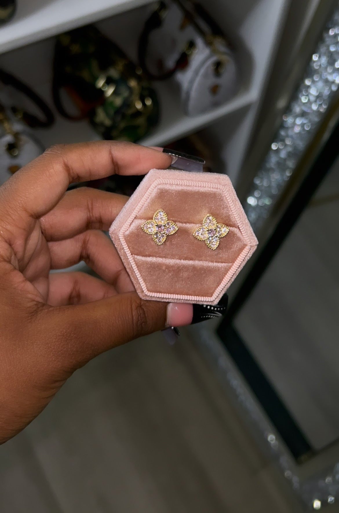 Pink Icy Van Cleef Stud Earrings